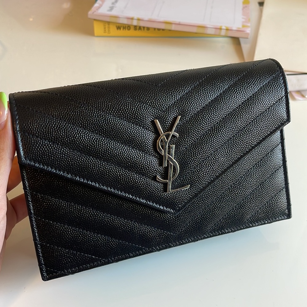 Saint Laurent monogram matelasse leather wallet on chain. - Picture 2 of 6